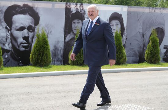 President of Russia Vladimir Putin and President of Belarus Alexander Lukashenko unveil Rzhev Memorial to Soviet Soldiers