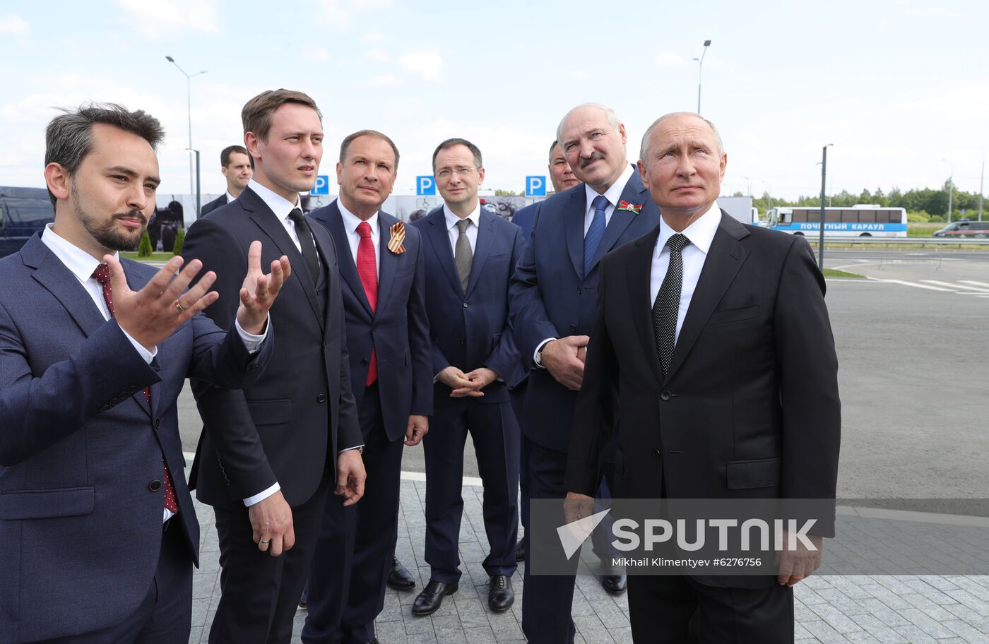 President of Russia Vladimir Putin and President of Belarus Alexander Lukashenko unveil Rzhev Memorial to Soviet Soldiers