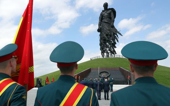 President of Russia Vladimir Putin and President of Belarus Alexander Lukashenko unveil Rzhev Memorial to Soviet Soldiers