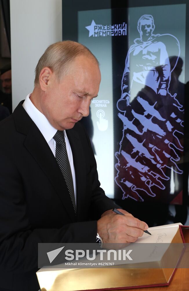 President of Russia Vladimir Putin and President of Belarus Alexander Lukashenko unveil Rzhev Memorial to Soviet Soldiers