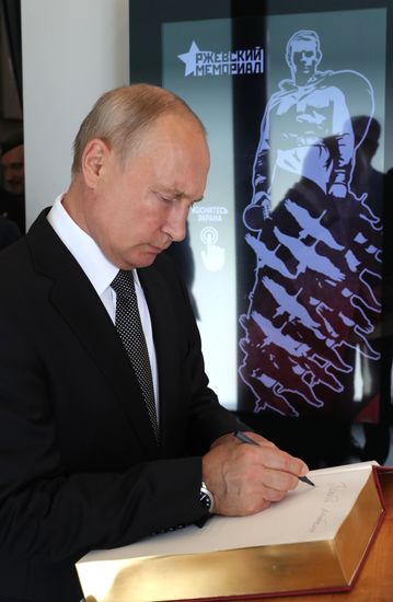 President of Russia Vladimir Putin and President of Belarus Alexander Lukashenko unveil Rzhev Memorial to Soviet Soldiers