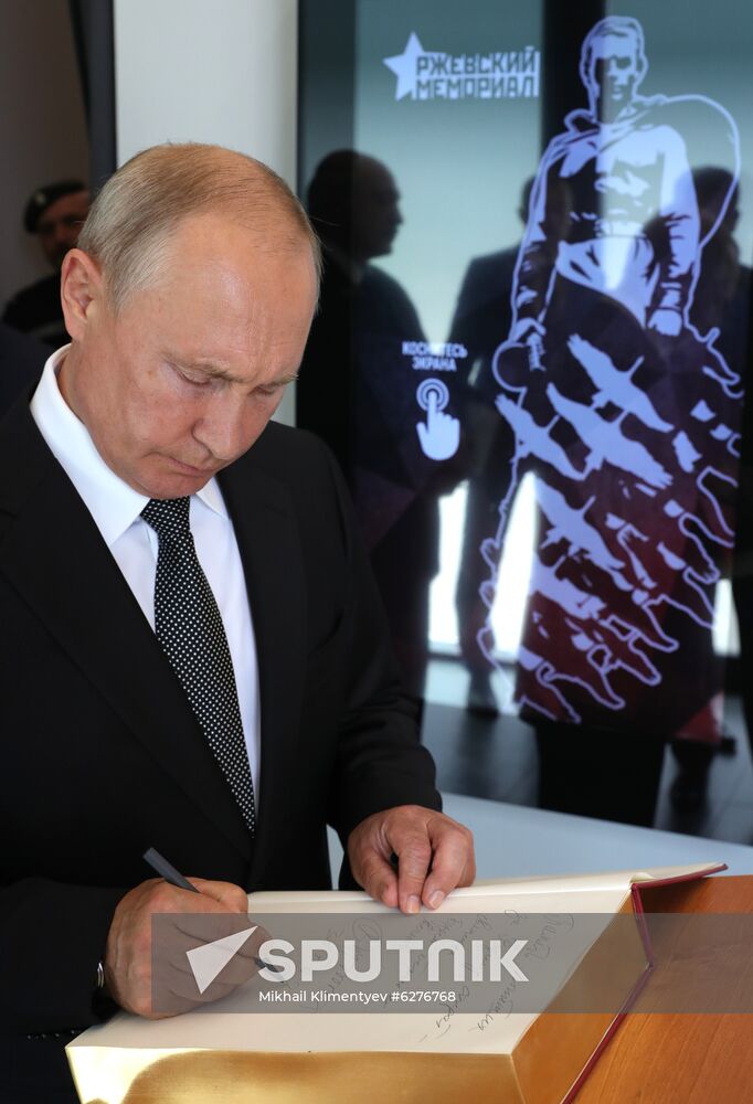 President of Russia Vladimir Putin and President of Belarus Alexander Lukashenko unveil Rzhev Memorial to Soviet Soldiers