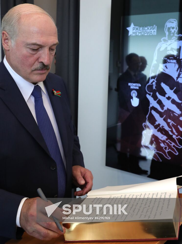President of Russia Vladimir Putin and President of Belarus Alexander Lukashenko unveil Rzhev Memorial to Soviet Soldiers