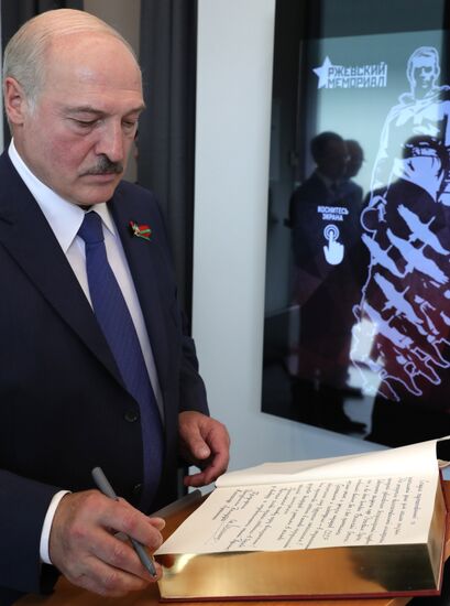 President of Russia Vladimir Putin and President of Belarus Alexander Lukashenko unveil Rzhev Memorial to Soviet Soldiers