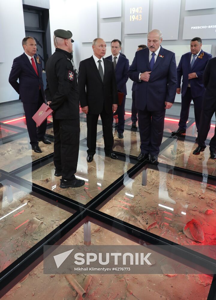 President of Russia Vladimir Putin and President of Belarus Alexander Lukashenko unveil Rzhev Memorial to Soviet Soldiers