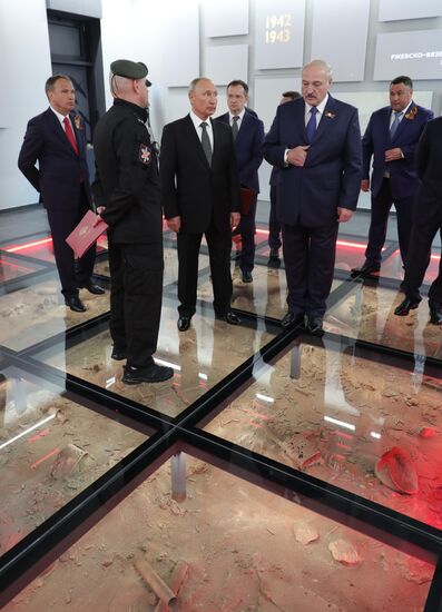 President of Russia Vladimir Putin and President of Belarus Alexander Lukashenko unveil Rzhev Memorial to Soviet Soldiers