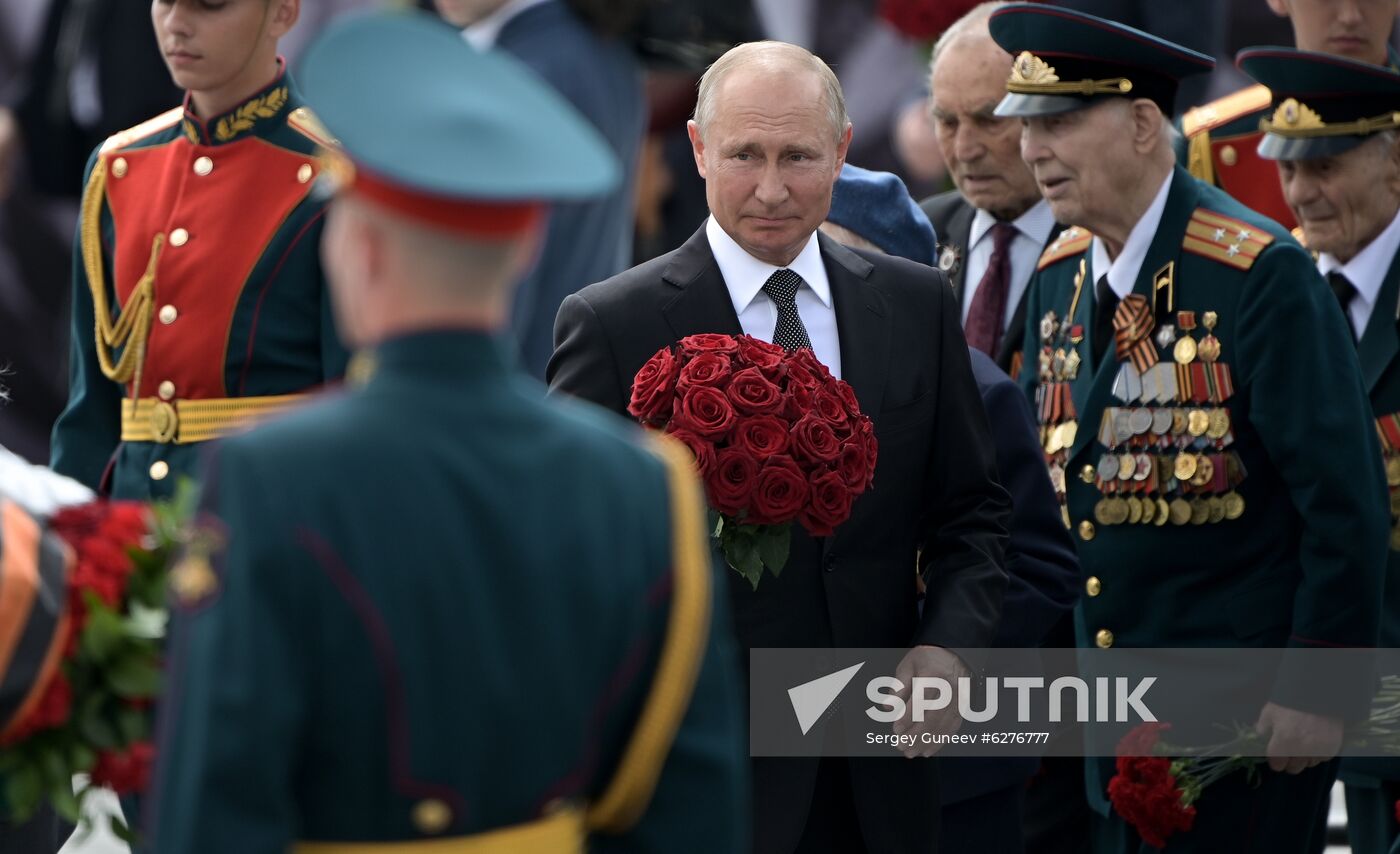 President of Russia Vladimir Putin and President of Belarus Alexander Lukashenko unveil Rzhev Memorial to Soviet Soldiers