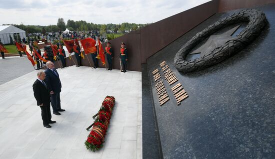 President of Russia Vladimir Putin and President of Belarus Alexander Lukashenko unveil Rzhev Memorial to Soviet Soldiers