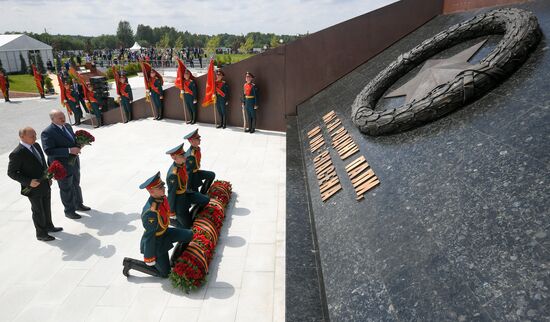 President of Russia Vladimir Putin and President of Belarus Alexander Lukashenko unveil Rzhev Memorial to Soviet Soldiers