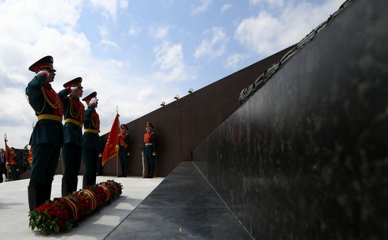 President of Russia Vladimir Putin and President of Belarus Alexander Lukashenko unveil Rzhev Memorial to Soviet Soldiers