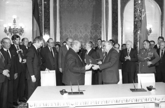 Chancellor of Federal Republic of Germany Helmut Kohl visits USSR