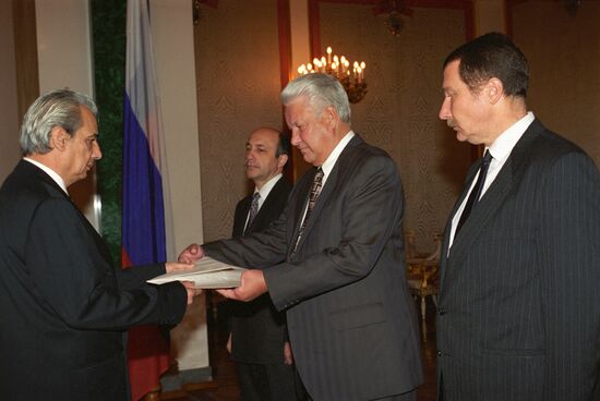 Russian President Boris Yeltsin and Ambassador of Syria