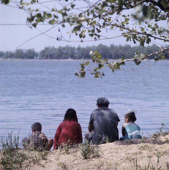 Family out fishing