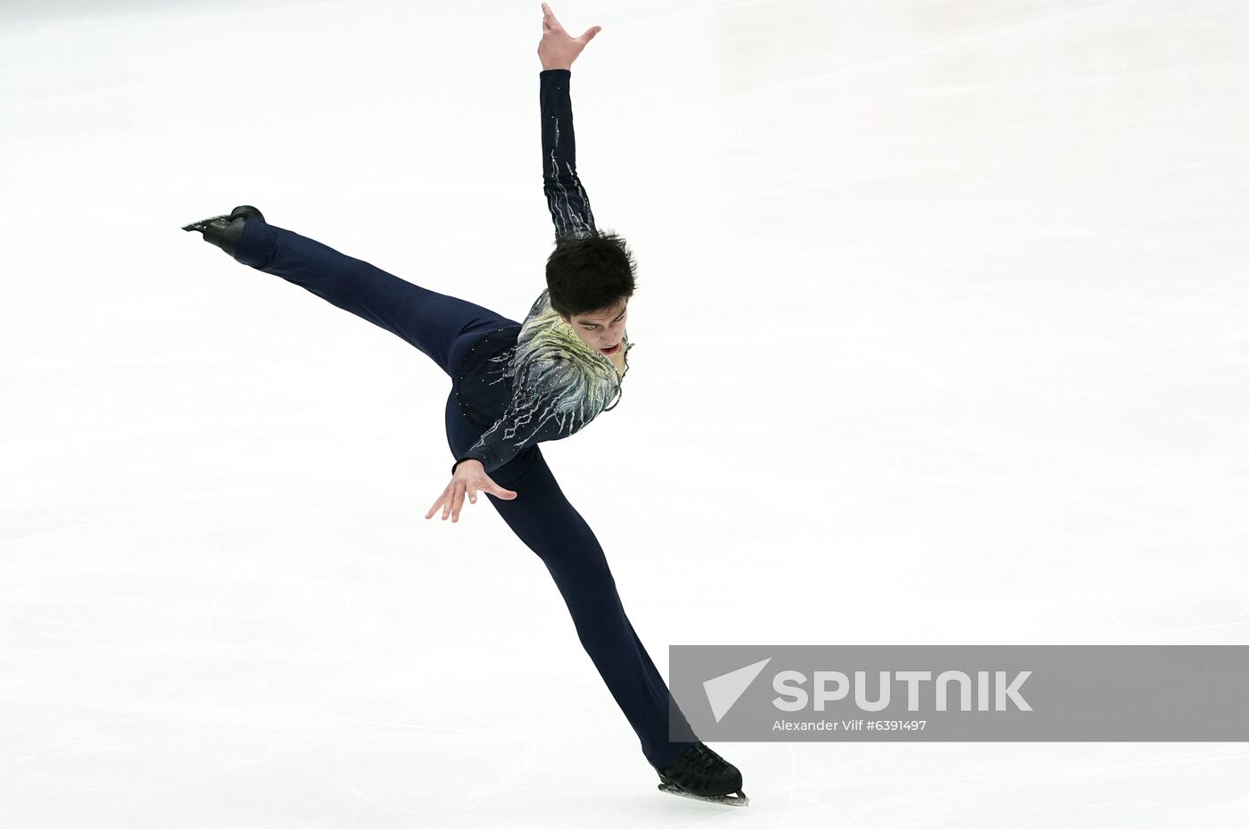 Russia's Petr Gumennik skates his short program at the Grand Prix of Figure Skating event, in Moscow, Russia. Location: Russia, Moscow. Author: Alexander Vilf/Sputnik. Russia Figure Skating Grand Prix Men