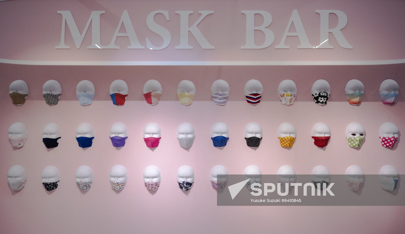 Face masks are displayed at Tokyo Mask Land, a face-mask theme exhibition and its speciality shop amid the coronavirus disease (COVID-19) outbreak, in Yokohama, Japan. Tokyo Mask Land, which opened on Tuesday for a month in an office building in Yokohama, also has a mask bar and is offering mask-making workshops to draw visitors. A pop-up store near the capital of Japan is luring Christmas shoppers with 250 types of face mask, including festive versions with decorative lights. Location: Japan, Yockohama. Author: Yusuke Suzuki/Sputnik. Japan Tokyo Mask Land Exhibition