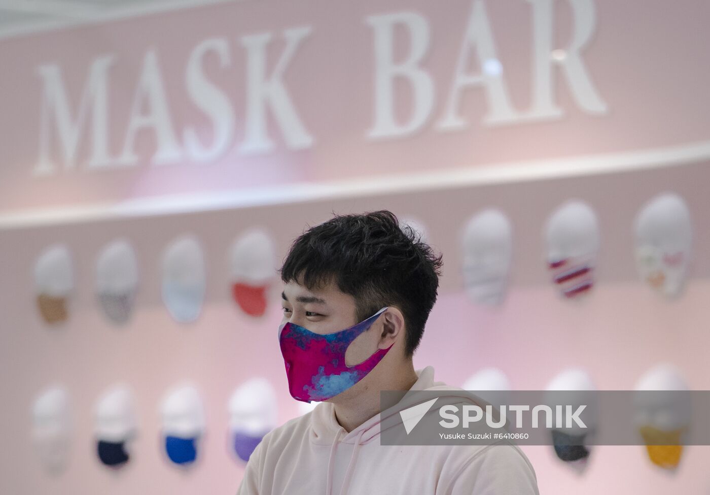 A seller wearing a protective face mask is seen at Tokyo Mask Land, a face-mask theme exhibition and its speciality shop amid the coronavirus disease (COVID-19) outbreak, in Yokohama, Japan. Tokyo Mask Land, which opened on Tuesday for a month in an office building in Yokohama, also has a mask bar and is offering mask-making workshops to draw visitors. A pop-up store near the capital of Japan is luring Christmas shoppers with 250 types of face mask, including festive versions with decorative lights. Location: Japan, Yockohama. Author: Yusuke Suzuki/Sputnik. Japan Tokyo Mask Land Exhibition