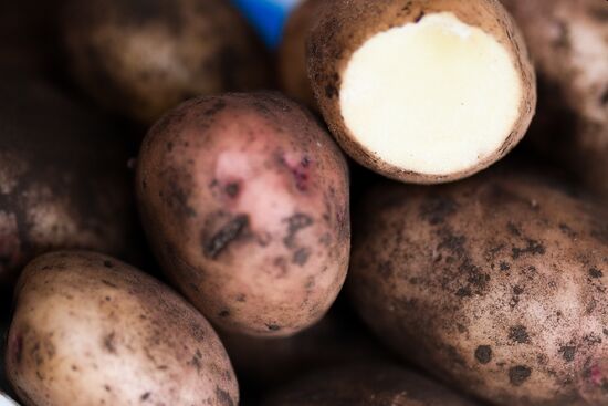 Selling potatoes at Preobrazhensky Market in Moscow