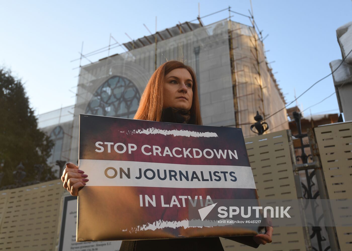 Russia Latvia Reporters Crackdown Protest