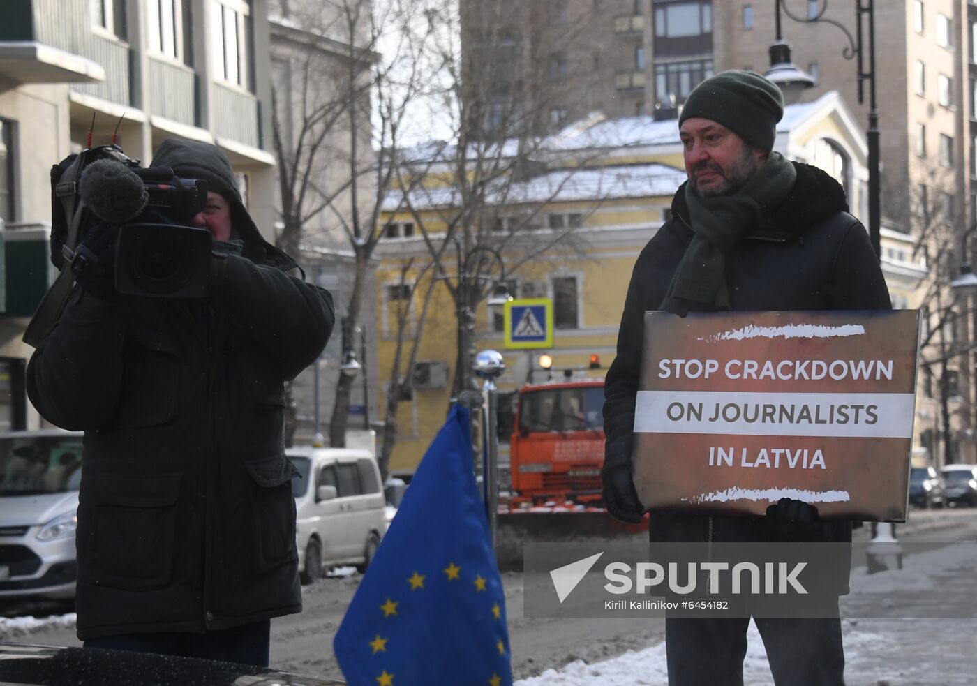 Russia Latvia Reporters Crackdown Protest