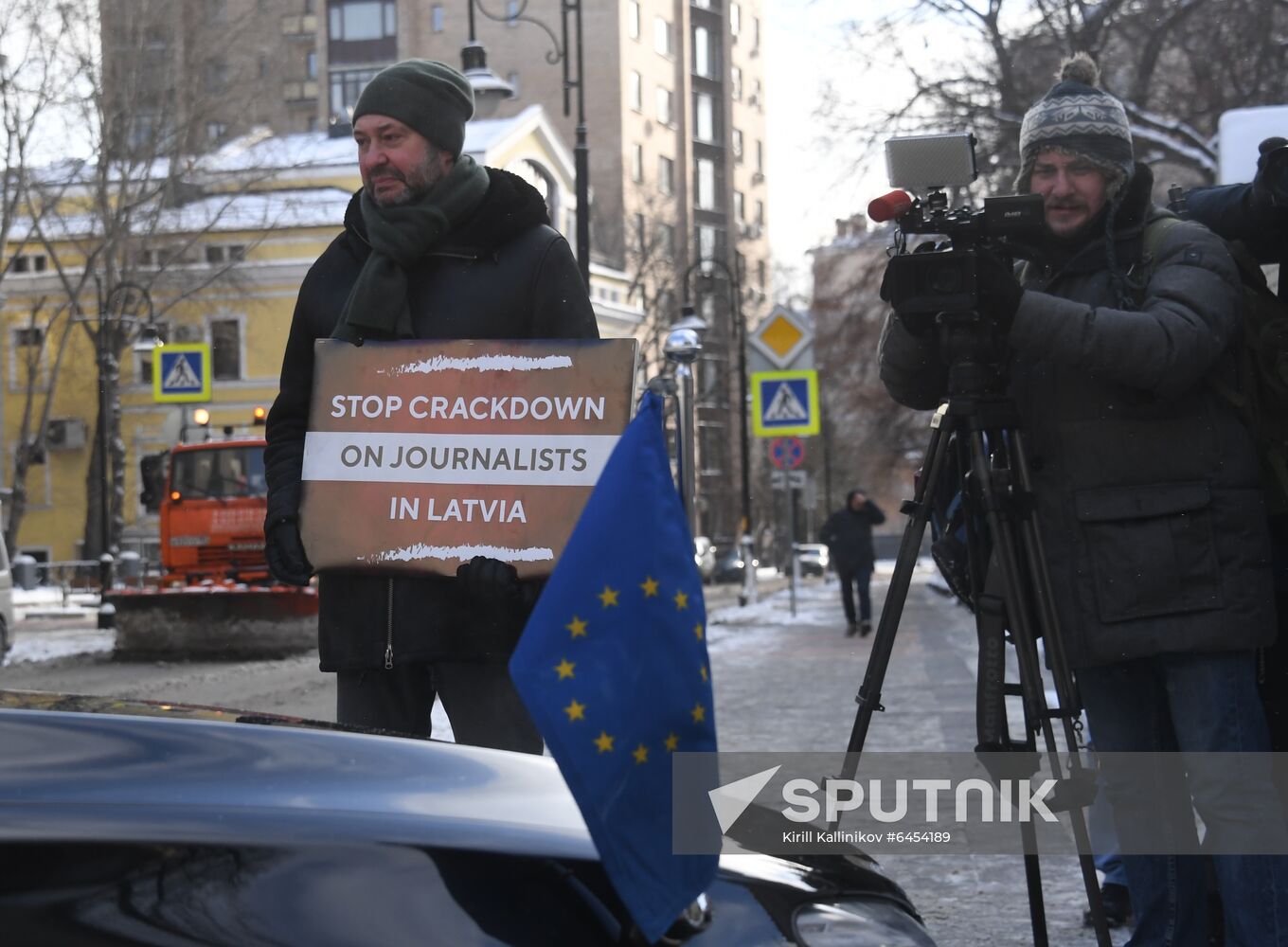 Russia Latvia Reporters Crackdown Protest
