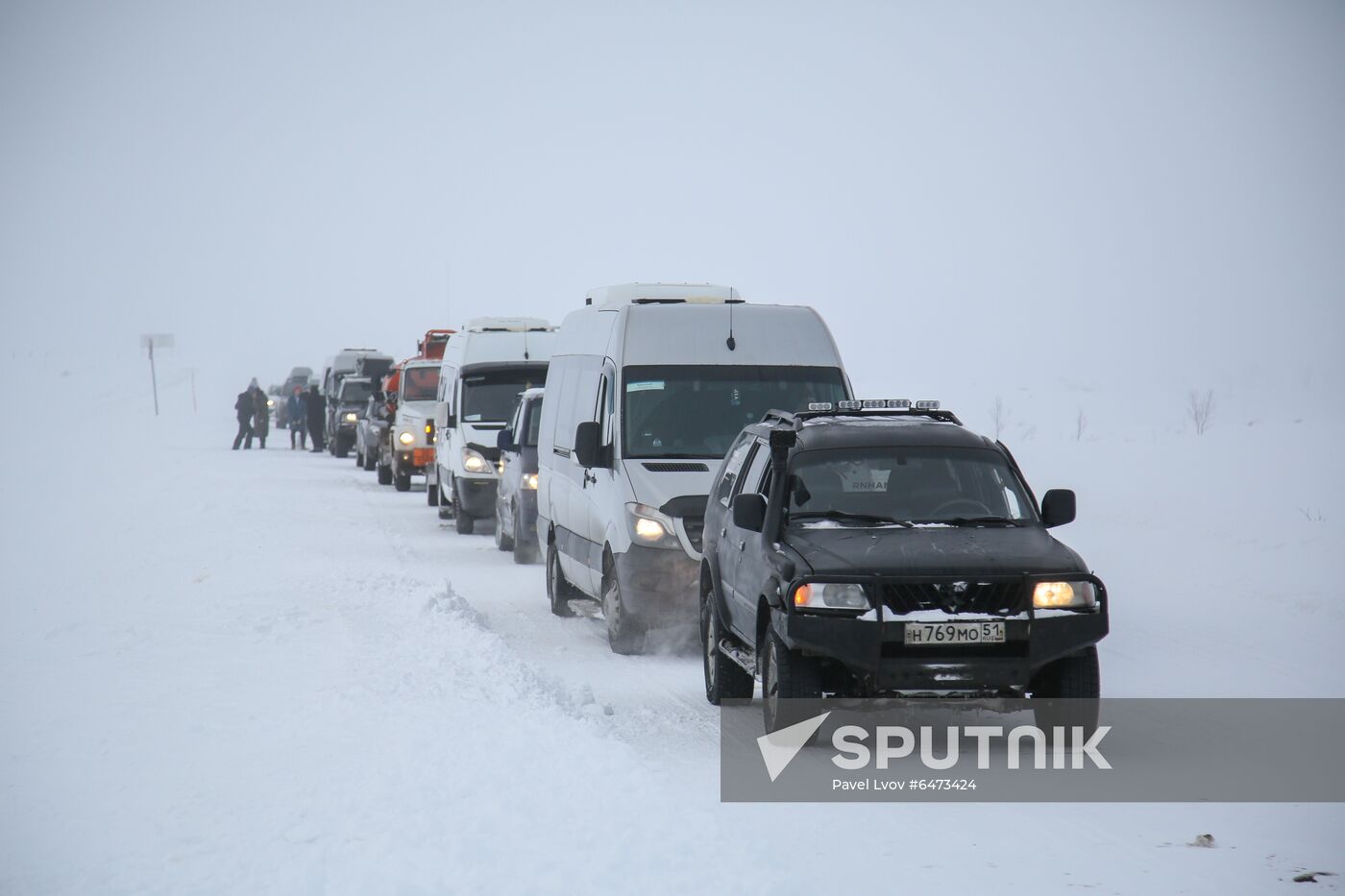 Russia Teriberka Snowstorm Cars Stuck