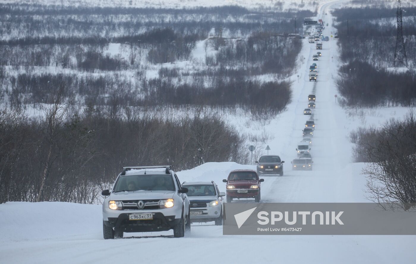 Russia Teriberka Snowstorm Cars Stuck