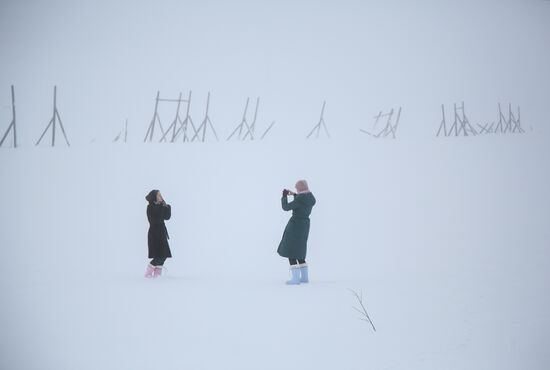 Russia Teriberka Snowstorm Cars Stuck