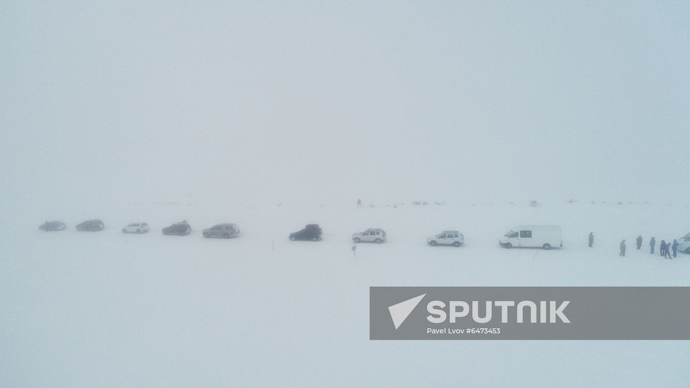 Russia Teriberka Snowstorm Cars Stuck