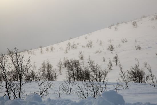 Russia Teriberka Snowstorm Cars Stuck