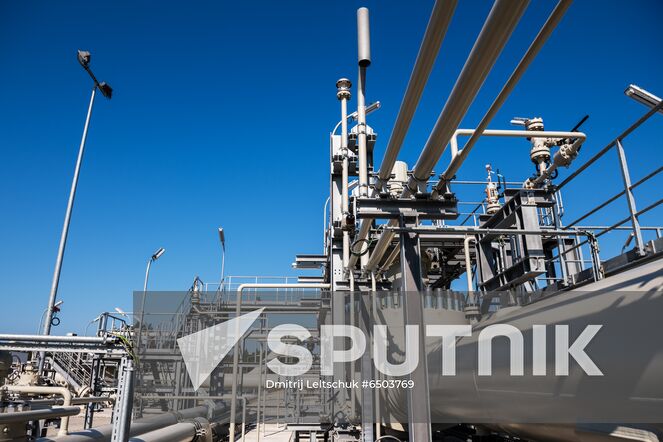 Piping systems and shut-off valves are pictured at the gas receiving station of the Nord Stream Baltic Sea pipeline, in Lubmin, Germany. Location: Germany, Lubmin. Author: Dmitrij Leltschuk/Sputnik. Germany Nord Stream Gas Pipeline