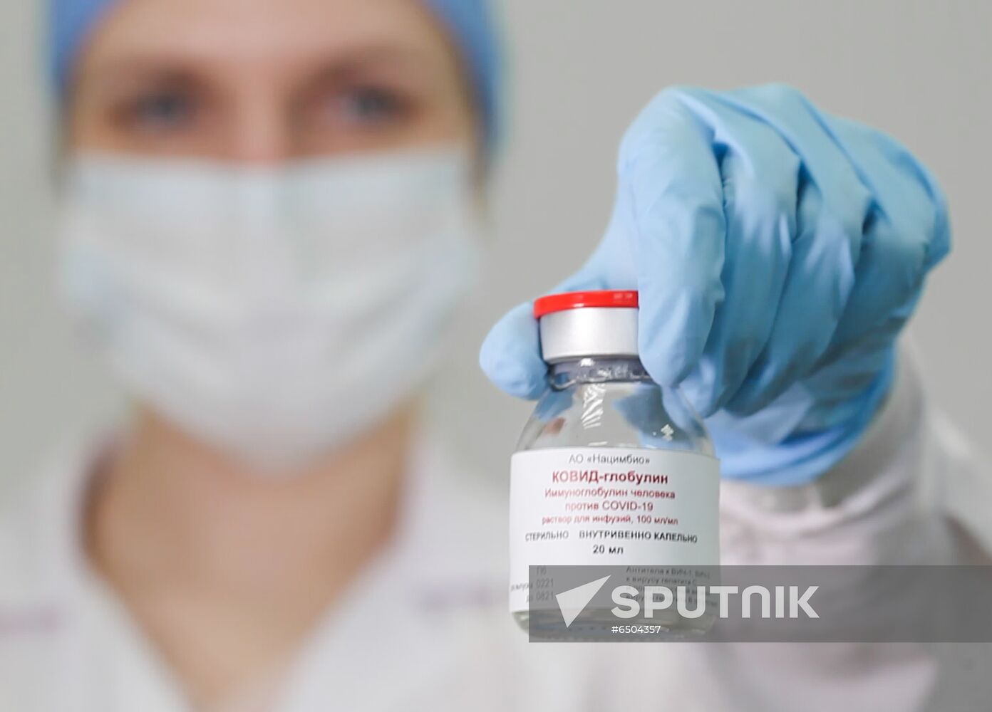 In this handout video grab released by Rostech press service, a picture shows the drug "Covid-globulin" based on the blood plasma of patients with COVID-19 in Russia. Editorial use only, no archive, no commercial use. The world's first drug "Covid-globulin" based on blood plasma of patients with coronavirus infection was registered by the Ministry of Health of Russia. Location: Russia. Russia Coronavirus Treatment