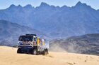 In this handout photo released by kamazmaster.ru, KAMAZ-Master's driver Eduard Nikolaev, mechaniс Vladimir Rybakov and co-driver Evgenii Iakovlev drive their truck during the first stage of the Dakar rally from Jeddah to Al Wajh, in Saudi Arabia. Editorial use only, no archive, no commercial use. Location: Saudi Arabia. Saudi Arabia Dakar Kamaz