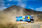 In this handout photo released by kamazmaster.ru, KAMAZ-Master's driver Eduard Nikolaev, mechaniс Vladimir Rybakov and co-driver Evgenii Iakovlev steer their truck during the fourth stage of the Dakar rally from Neom to Al Ula, in Saudi Arabia. Editorial use only, no archive, no commercial use. Location: Saudi Arabia. Saudi Arabia Dakar Kamaz