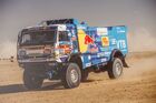 In this handout photo released by kamazmaster.ru, KAMAZ-Master's driver Andrey Karginov, mechaniс Igor Leonov and co-driver Andrey Mokeev steer their truck during the seventh stage of the Dakar rally from Riyadh to Wadi Al Dawasir, in Saudi Arabia. Editorial use only, no archive, no commercial use. Location: Saudi Arabia. Saudi Arabia Dakar Kamaz