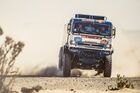 In this handout photo released by kamazmaster.ru, KAMAZ-Master's driver Anton Shibalov, co-driver Dmitri Nikitin and mechaniс Ivan Tatarinov steer their truck during the seventh stage of the Dakar rally from Riyadh to Wadi Al Dawasir, in Saudi Arabia. Editorial use only, no archive, no commercial use. Location: Saudi Arabia. Saudi Arabia Dakar Kamaz