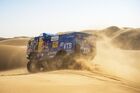 In this handout photo released by kamazmaster.ru, KAMAZ-Master's driver Andrey Karginov, mechaniс Igor Leonov and co-driver Andrey Mokeev steer their truck during the eighth stage of the Dakar rally from Wadi Al Dawasir to Wadi Al Dawasir, in Saudi Arabia. Editorial use only, no archive, no commercial use. Location: Saudi Arabia. Saudi Arabia Dakar Kamaz
