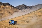 In this handout photo released by kamazmaster.ru, KAMAZ-Master's driver Dmitry Sotnikov, mechaniс Ilgiz Akhmetzianov and co-driver Ruslan Akhmadeev steer their truck during the eighth stage of the Dakar rally from Wadi Al Dawasir to Wadi Al Dawasir, in Saudi Arabia. Editorial use only, no archive, no commercial use. Location: Saudi Arabia. Saudi Arabia Dakar Kamaz