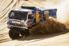In this handout photo released by kamazmaster.ru, KAMAZ-Master's driver Dmitry Sotnikov, mechaniс Ilgiz Akhmetzianov and co-driver Ruslan Akhmadeev steer their truck during the eighth stage of the Dakar rally from Wadi Al Dawasir to Wadi Al Dawasir, in Saudi Arabia. Editorial use only, no archive, no commercial use. Location: Saudi Arabia. Saudi Arabia Dakar Kamaz