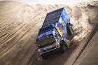 In this handout photo released by kamazmaster.ru, KAMAZ-Master's driver Eduard Nikolaev, mechaniс Vladimir Rybakov and co-driver Evgenii Iakovlev steer their truck during the eighth stage of the Dakar rally from Wadi Al Dawasir to Wadi Al Dawasir, in Saudi Arabia. Editorial use only, no archive, no commercial use. Location: Saudi Arabia. Saudi Arabia Dakar Kamaz