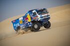 In this handout photo released by kamazmaster.ru, KAMAZ-Master's driver Andrey Karginov, mechaniс Igor Leonov and co-driver Andrey Mokeev steer their truck during the tenth stage of the Dakar rally from Haradh to Shubaytah, in Saudi Arabia. Editorial use only, no archive, no commercial use. Location: Saudi Arabia. Saudi Arabia Dakar Kamaz