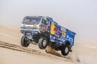 In this handout photo released by kamazmaster.ru, KAMAZ-Master's driver Andrey Karginov, mechaniс Igor Leonov and co-driver Andrey Mokeev steer their truck during the tenth stage of the Dakar rally from Haradh to Shubaytah, in Saudi Arabia. Editorial use only, no archive, no commercial use. Location: Saudi Arabia. Saudi Arabia Dakar Kamaz