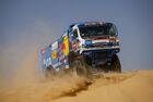 In this handout photo released by kamazmaster.ru, KAMAZ-Master's driver Andrey Karginov, mechaniс Igor Leonov and co-driver Andrey Mokeev steer their truck during the tenth stage of the Dakar rally from Haradh to Shubaytah, in Saudi Arabia. Editorial use only, no archive, no commercial use. Location: Saudi Arabia. Saudi Arabia Dakar Kamaz
