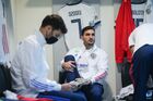 In this handout photo released by Russian Football Union, Russia's players are pictured in a dressing room before the Nations League soccer match between Turkey and Russia, in Istanbul, Turkey. Majored Ozdoev, is in the centre. Editorial use only, no archive, no commercial use. Location: Turkey, Istanbul. Author: Mikhail Shapayev/Sputnik. Turkey Soccer Nations League Turkey - Russia