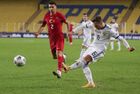 In this handout photo released by Russian Football Union, Russia's Denis Cheryshev, right, controls the ball during the Nations League soccer match between Turkey and Russia, in Istanbul, Turkey. Turkey's Zeki Celik, is at left. Editorial use only, no archive, no commercial use. Location: Turkey, Istanbul. Author: Mikhail Shapayev/Sputnik. Turkey Soccer Nations League Turkey - Russia