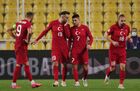 In this handout photo released by Russian Football Union, Turkey's Kenan Karaman, second left, talks to Cengiz Under during the Nations League soccer match between Turkey and Russia, in Istanbul, Turkey. Editorial use only, no archive, no commercial use. Location: Turkey, Istanbul. Author: Mikhail Shapayev/Sputnik. Turkey Soccer Nations League Turkey - Russia