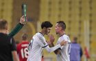 In this handout photo released by Russian Football Union, Russia’s Aleksandr Erokhin changes Anton Zabolotny, right, during the Nations League soccer match between Turkey and Russia, in Istanbul, Turkey. Editorial use only, no archive, no commercial use. Location: Turkey, Istanbul. Author: Mikhail Shapayev/Sputnik. Turkey Soccer Nations League Turkey - Russia