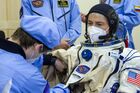 In this handout photo released by Russian Space Agency Roscosmos, NASA astronaut Mark Vande Hai, a member of the ISS-65 main crew, is prepared for training sessions in the Soyuz MS-18 transport manned spacecraft at the Baikonur cosmodrome, Kazakhstan. Editorial use only, no archive, no commercial use. Location: Kazakhstan, Baikonur. Kazakhstan Russia Space