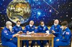 In this handout photo released by Russian Space Agency Roscosmos, from left, NASA astronaut Mark Vande Hai, Roscosmos cosmonauts Oleg Novitsky, Pyotr Dubrov, Roscosmos cosmonauts Anton Shkaplerov, Oleg Artemyev and NASA astronaut Ann McClain visit the Baikonur Cosmodrome History Museum after checking the final configuration of the Soyuz MS-18 spacecraft named after Soviet cosmonaut Yuri Gagarin at the Baikonur cosmodrome, Kazakhstan. Editorial use only, no archive, no commercial use. Location: Baikonur. Kazakhstan Russia Space