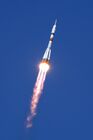 In this handout photo released by Russian Space Agency Roscosmos, Soyuz-2.1a carrier rocket with the Soyuz MS-18 manned spacecraft painted with the portrait of Russian cosmonaut Yuri Gagarin blasts off from a launchpad at Baikonur Cosmodrome, Kazakhstan. Editorial use only, no archive, no commercial use. Location: Kazakhstan, Baikonur. Kazakhstan Russia Space