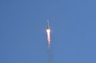 In this handout photo released by Russian Space Agency Roscosmos, Soyuz-2.1a carrier rocket with the Soyuz MS-18 manned spacecraft painted with the portrait of Russian cosmonaut Yuri Gagarin blasts off from a launchpad at Baikonur Cosmodrome, Kazakhstan. Editorial use only, no archive, no commercial use. Location: Kazakhstan, Baikonur. Kazakhstan Russia Space